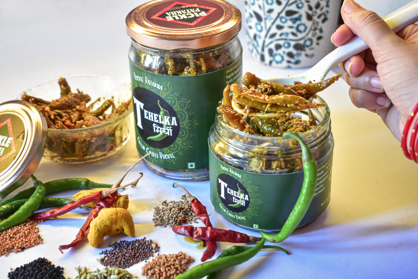 Tehelka Mirchi (Green Chilli Pickle)